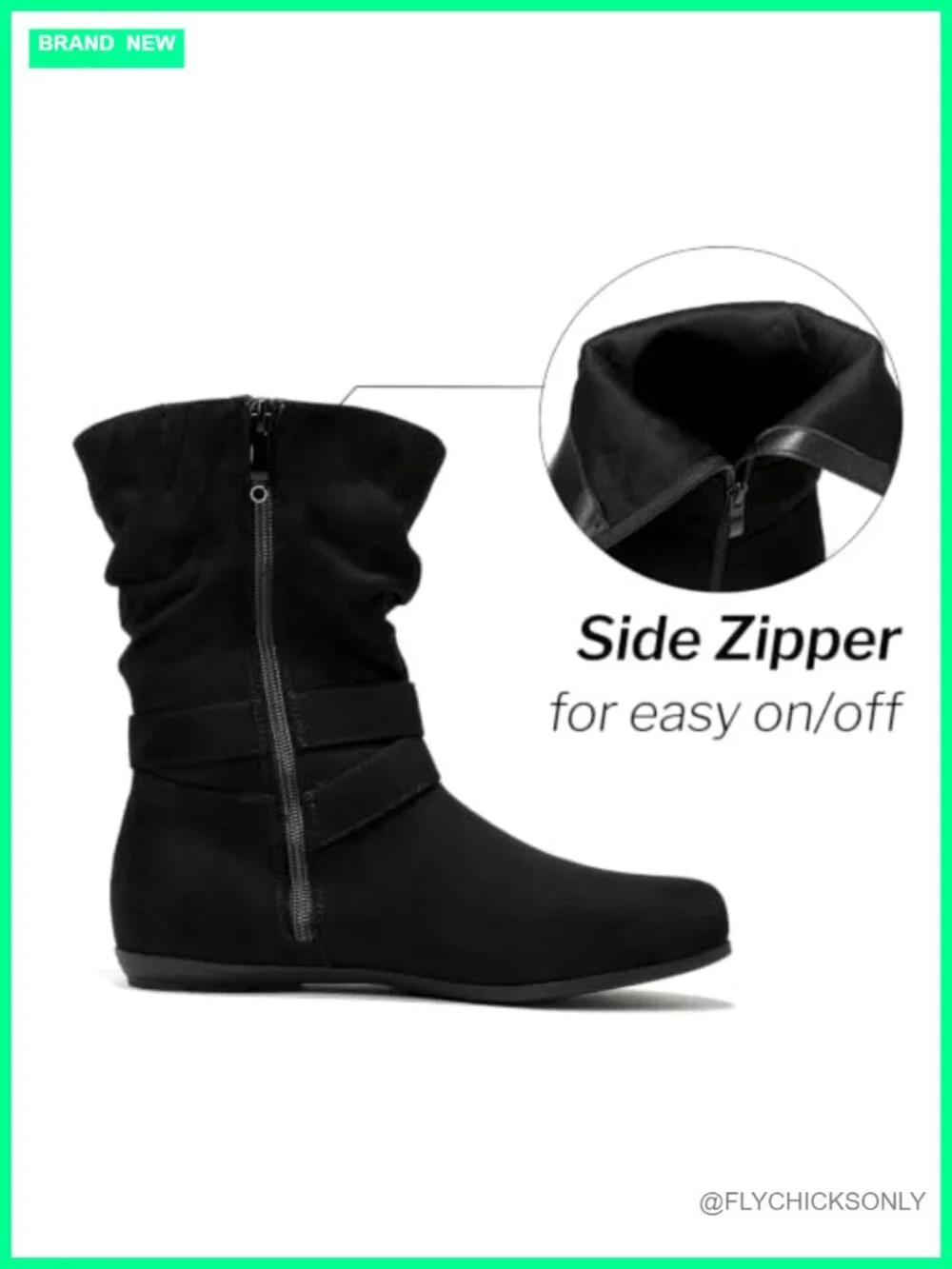 Wide Width Ankle Boots Low Heel Side Zipper Round Toe Micro Fiber